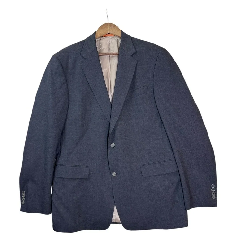 Nordstrom‎ HSM Mens Wool Blazer Sport Coat 42L Slate Blue Two Button Travelor